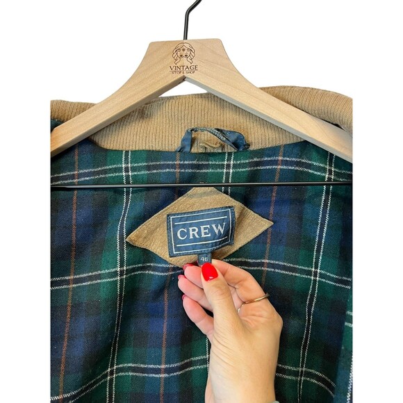 Men's Vintage Crew Tan Pig Suede Leather Plaid Lined Bomber Jacket Size 46 - Picture 13 of 16